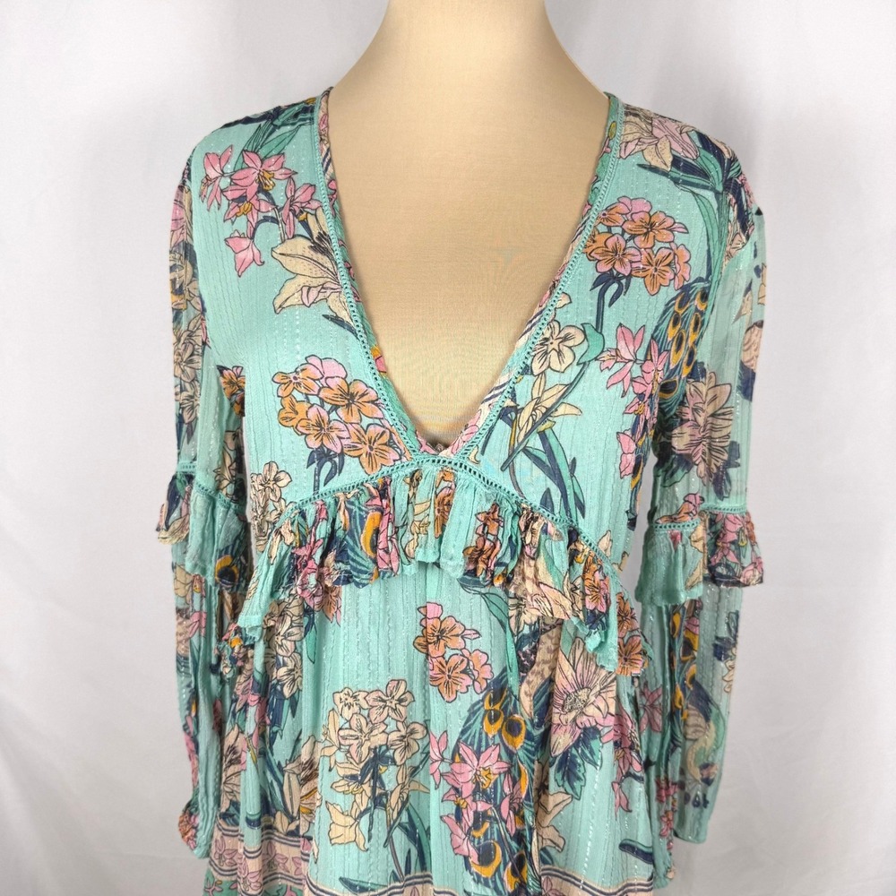 Raga Anthropologie "Botanic Enchantment" Lurex Open Back Mini Dress - Size Small - Picture 2 of 11
